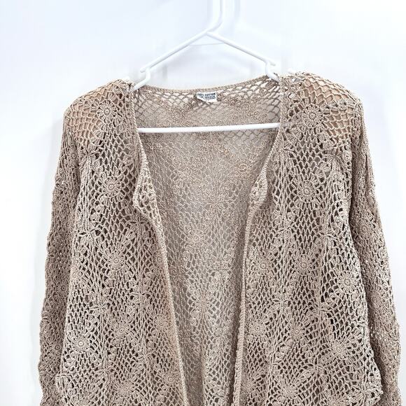 Vintage J.M. Pink Crochet Dress & Duster Jacket Set Open Knit Beige Womens Large - Picture 7 of 10